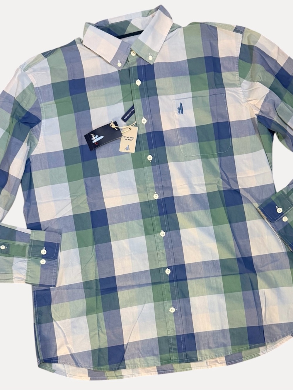 NWT Johnny-O Regatta Green Blue White Button Down Long Sleeve Shirt Size XL